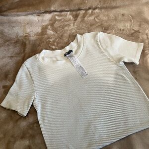 Zara Cream Ribbed Short Sleeve Tee for Kids